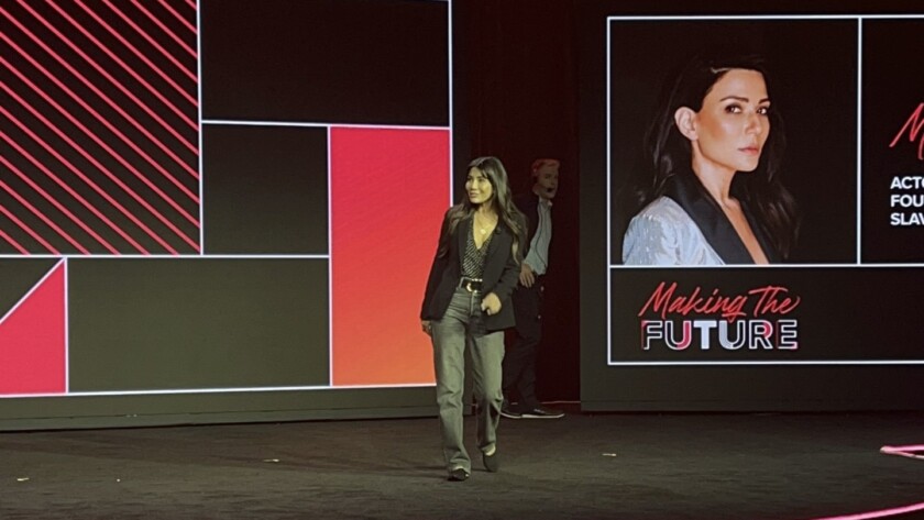 marisol nichols on stage at speaking conference