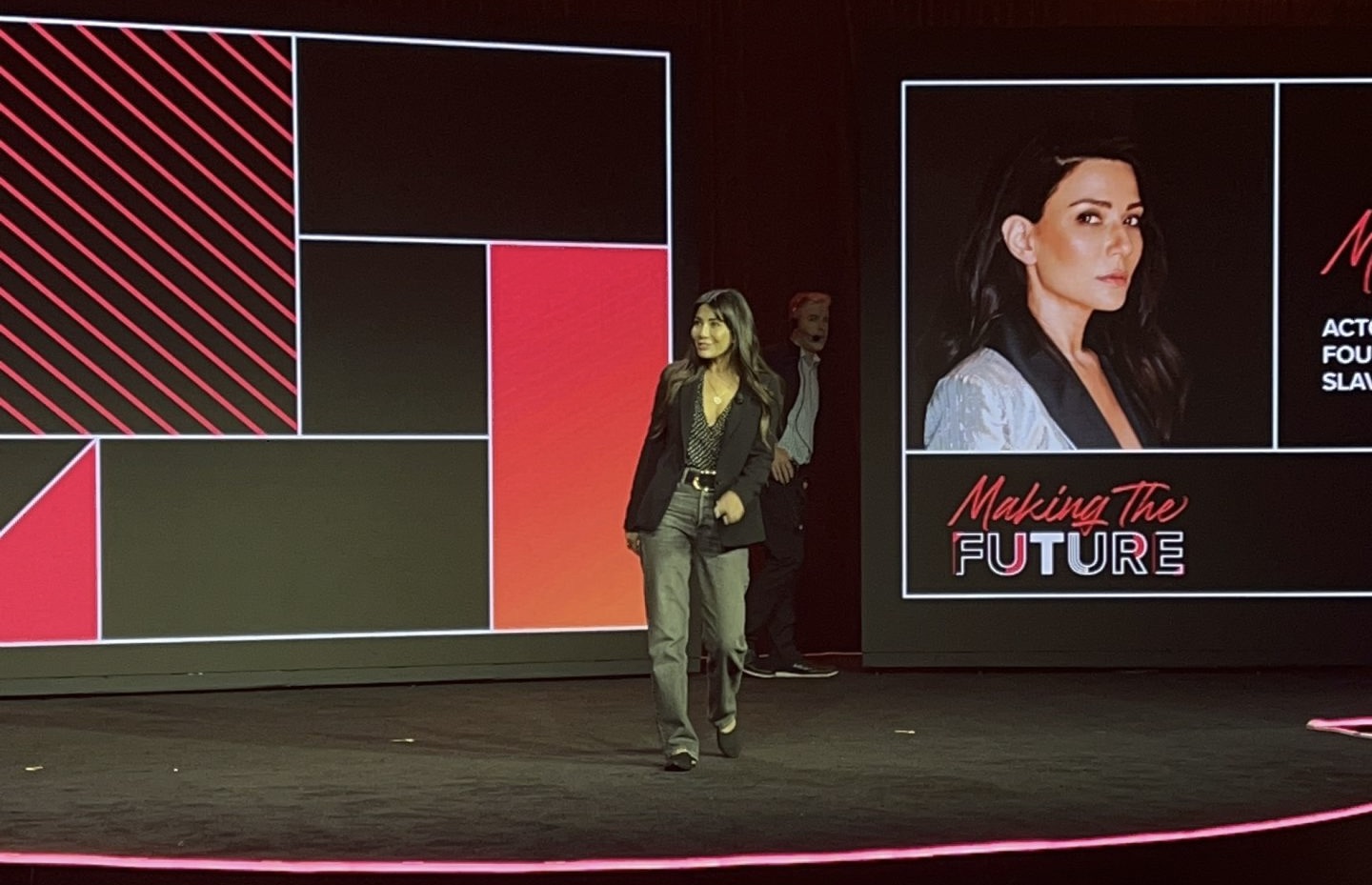 marisol nichols on stage at speaking conference