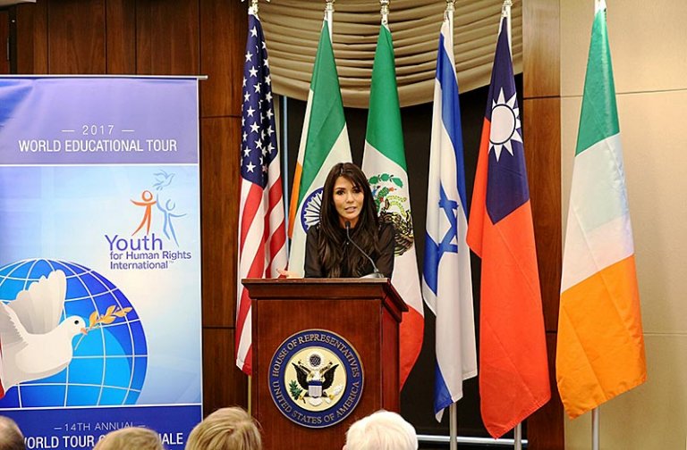 Marisol Nichols speaking at Youth for Human Rights event